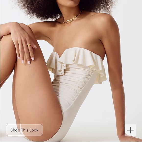 J crew natural Matte ruched one-piece swimsuit with ruffles - Picture 2 of 6